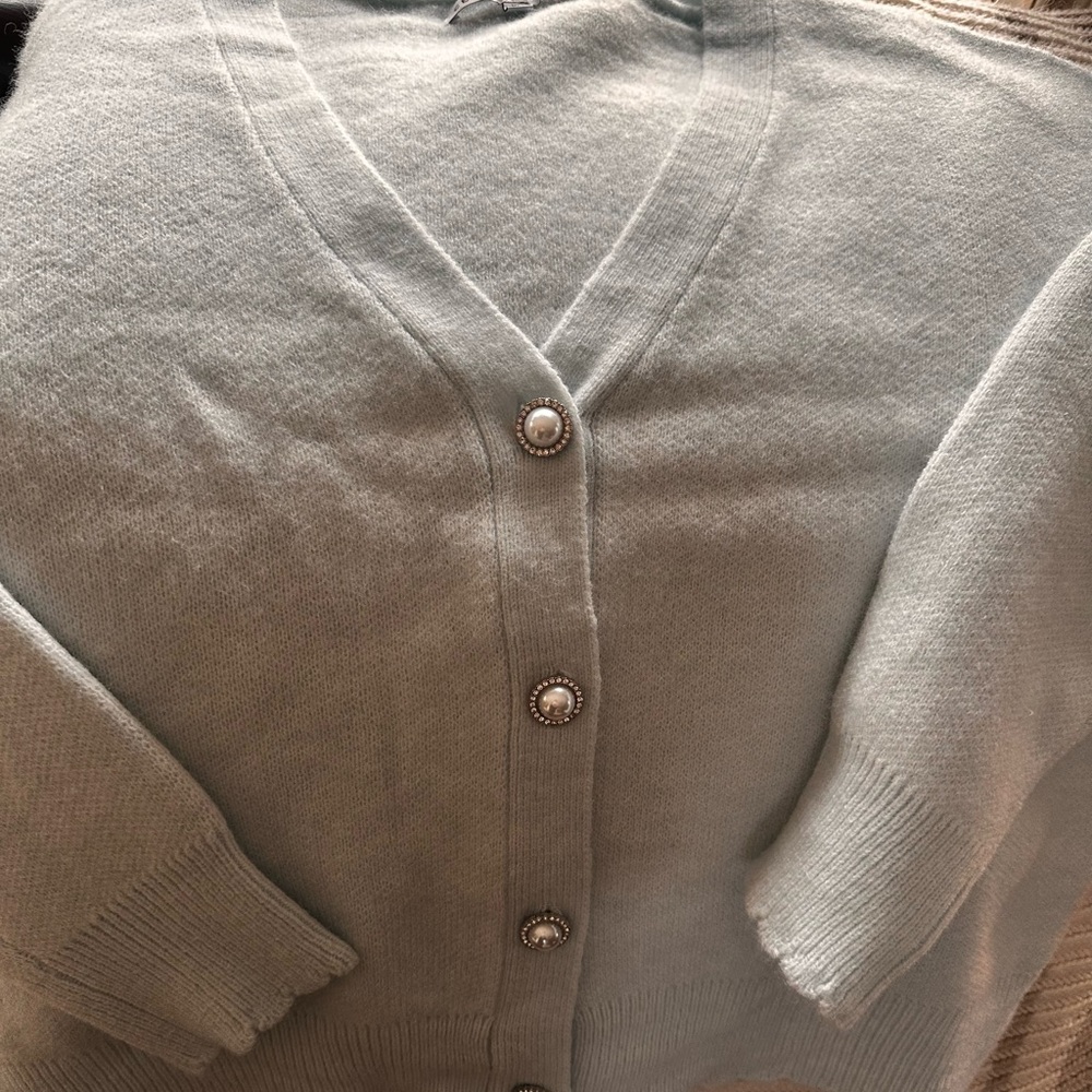 Celebrity Pink Soft Blue pearl Button-Up Cardigan - Picture 9 of 14